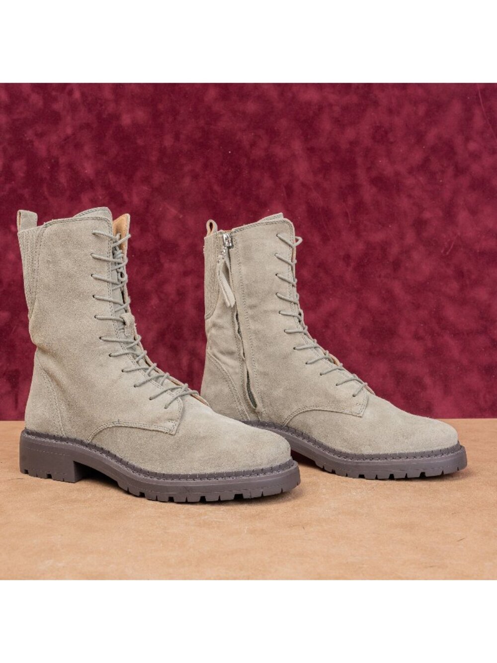 Sam Edelman Women Lex Green Khaki Zip Festival Lace-up Combat Boots sz 8.5